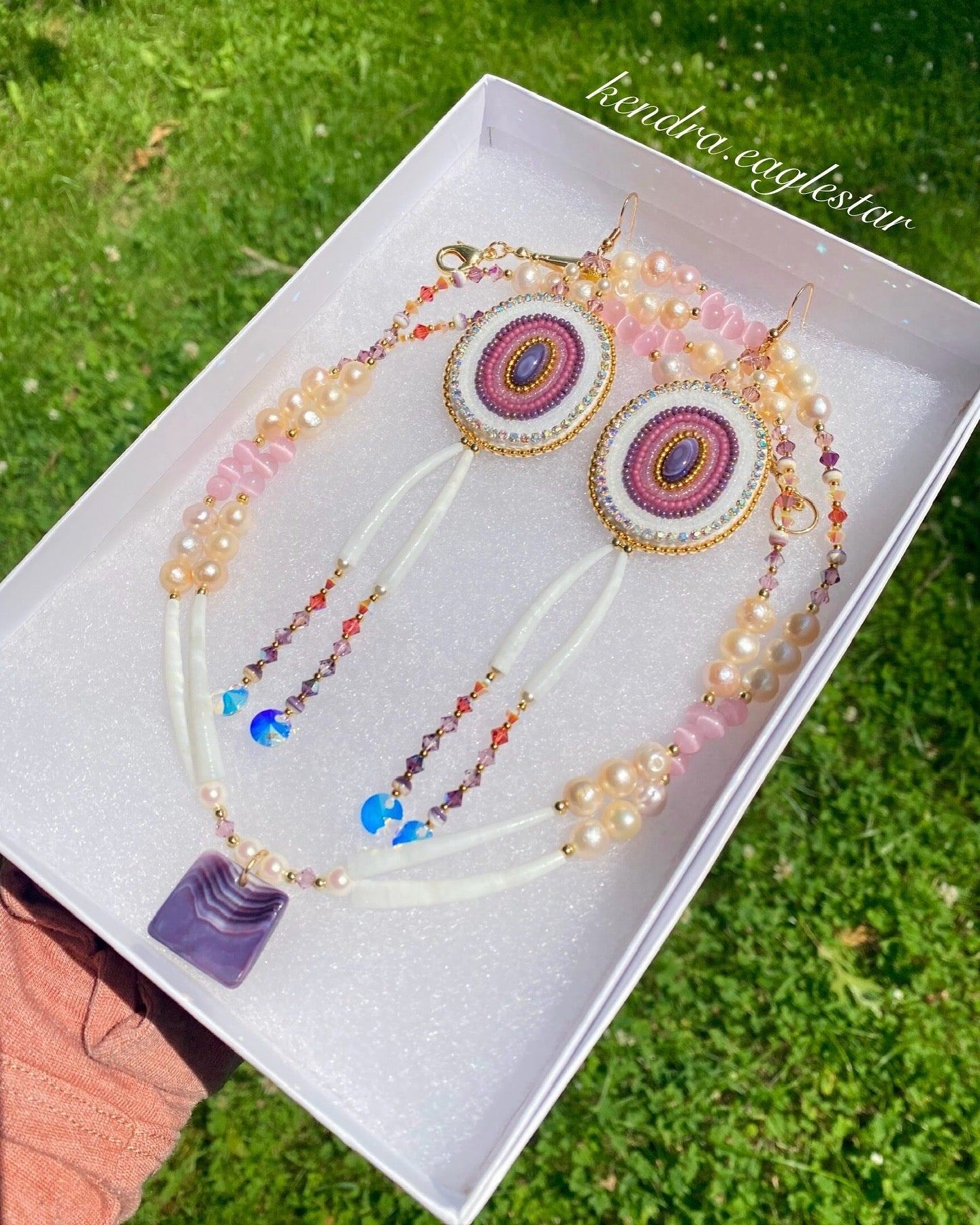 wampum earrings & matching dentalium necklace with pearls 🐚🌸