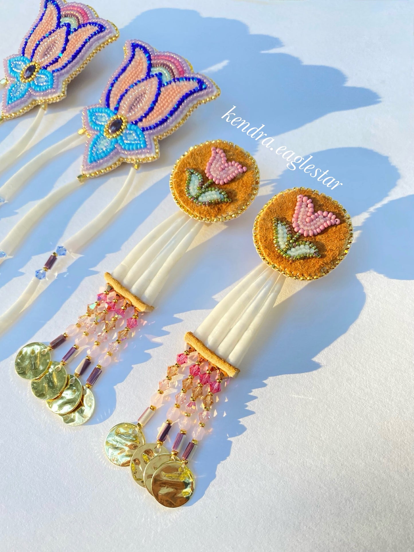 smoked hide wampum earrings & matching necklace 🤎🩰🪷