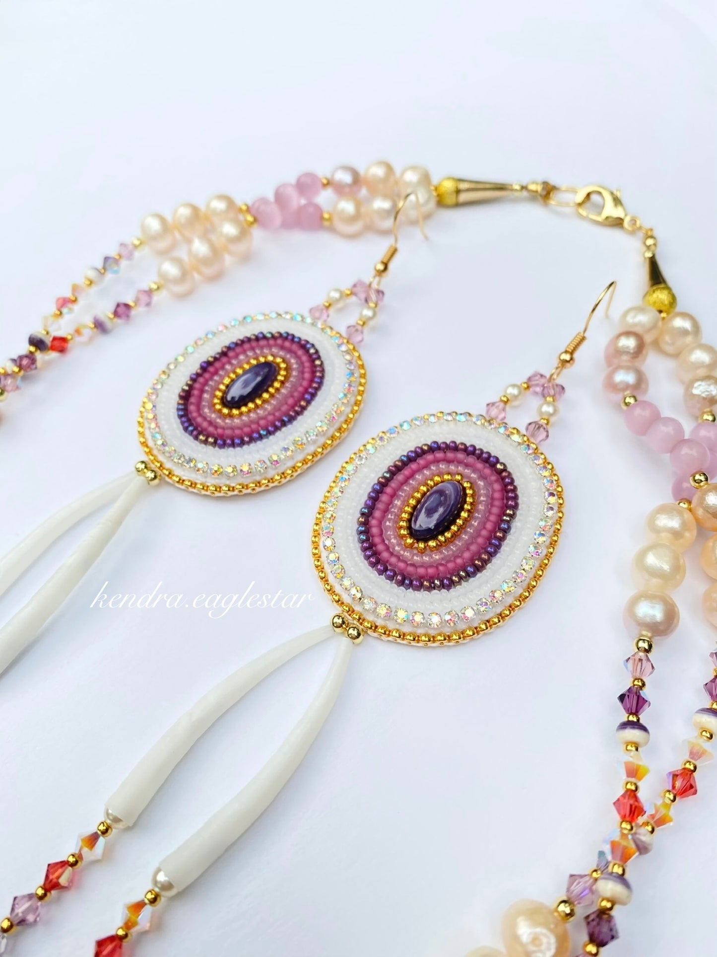 wampum earrings & matching dentalium necklace with pearls 🐚🌸