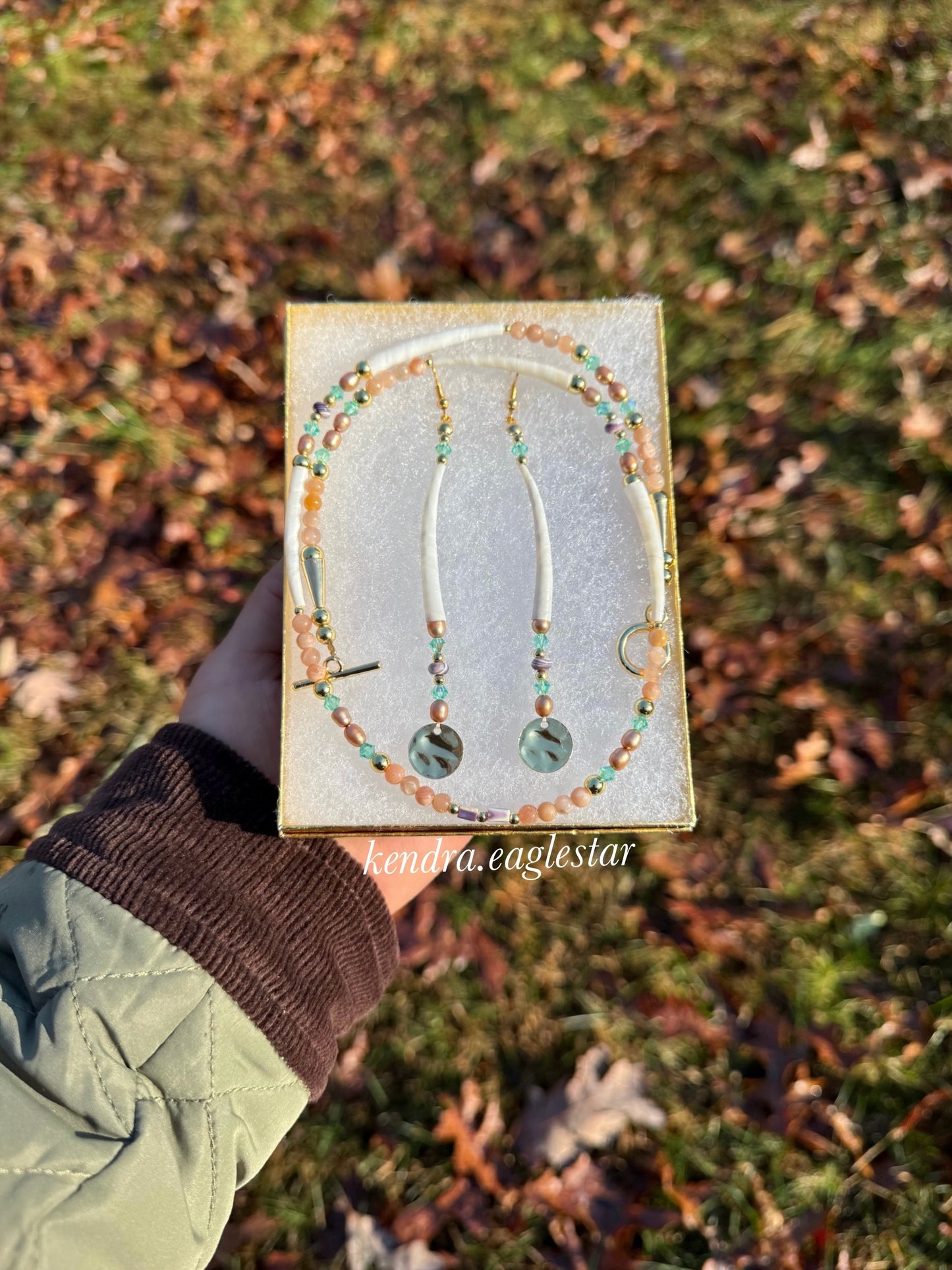 dentalium shell earrings with pearls & wampum necklace ⛄️🌲❄️