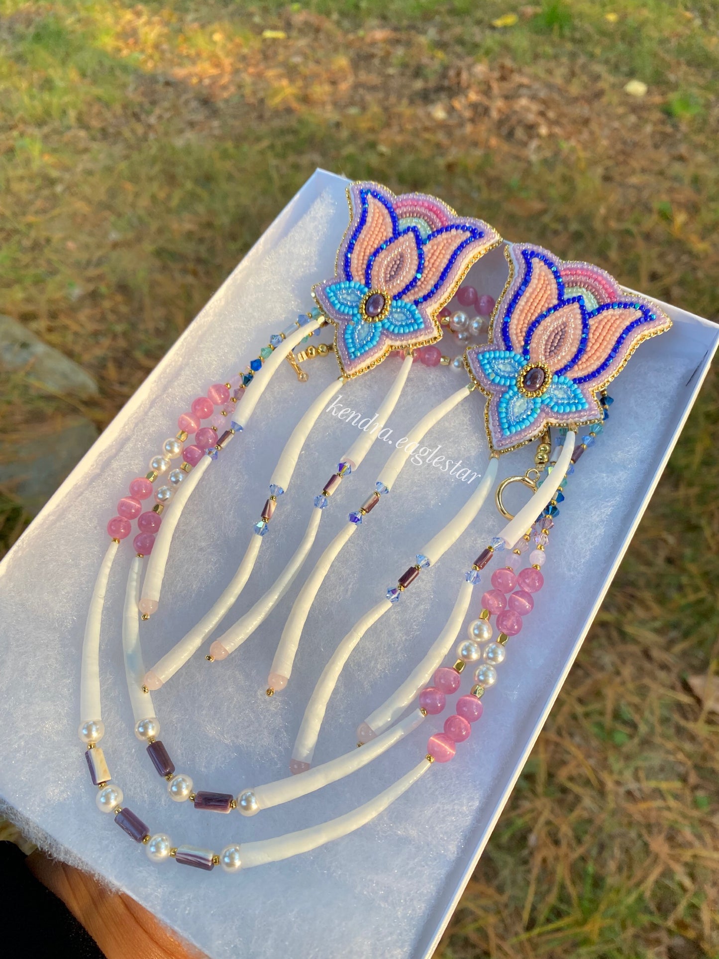 floral wampum earrings + pearl & dentalium necklace 🪷🕊️