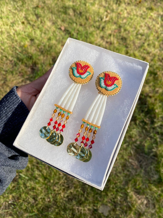 fall smoked hide earrings 🧸🌙🍂