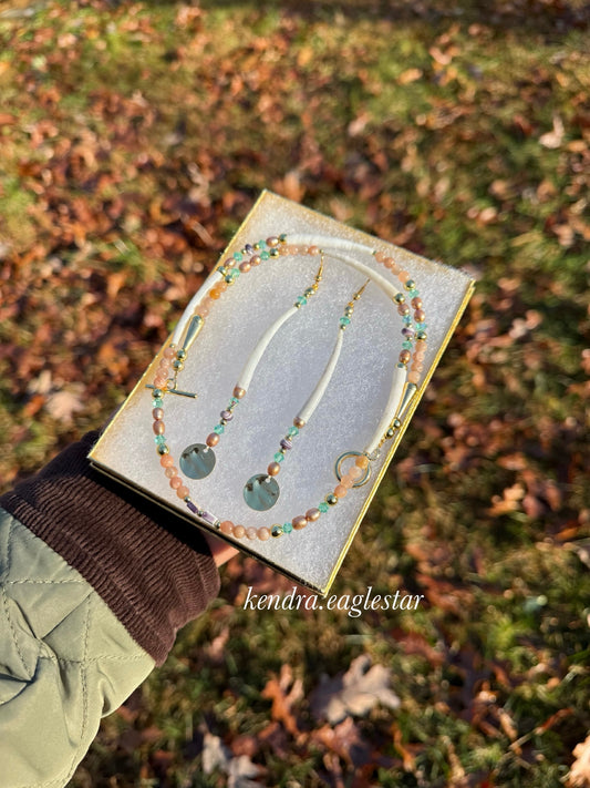 dentalium shell earrings with pearls & wampum necklace ⛄️🌲❄️