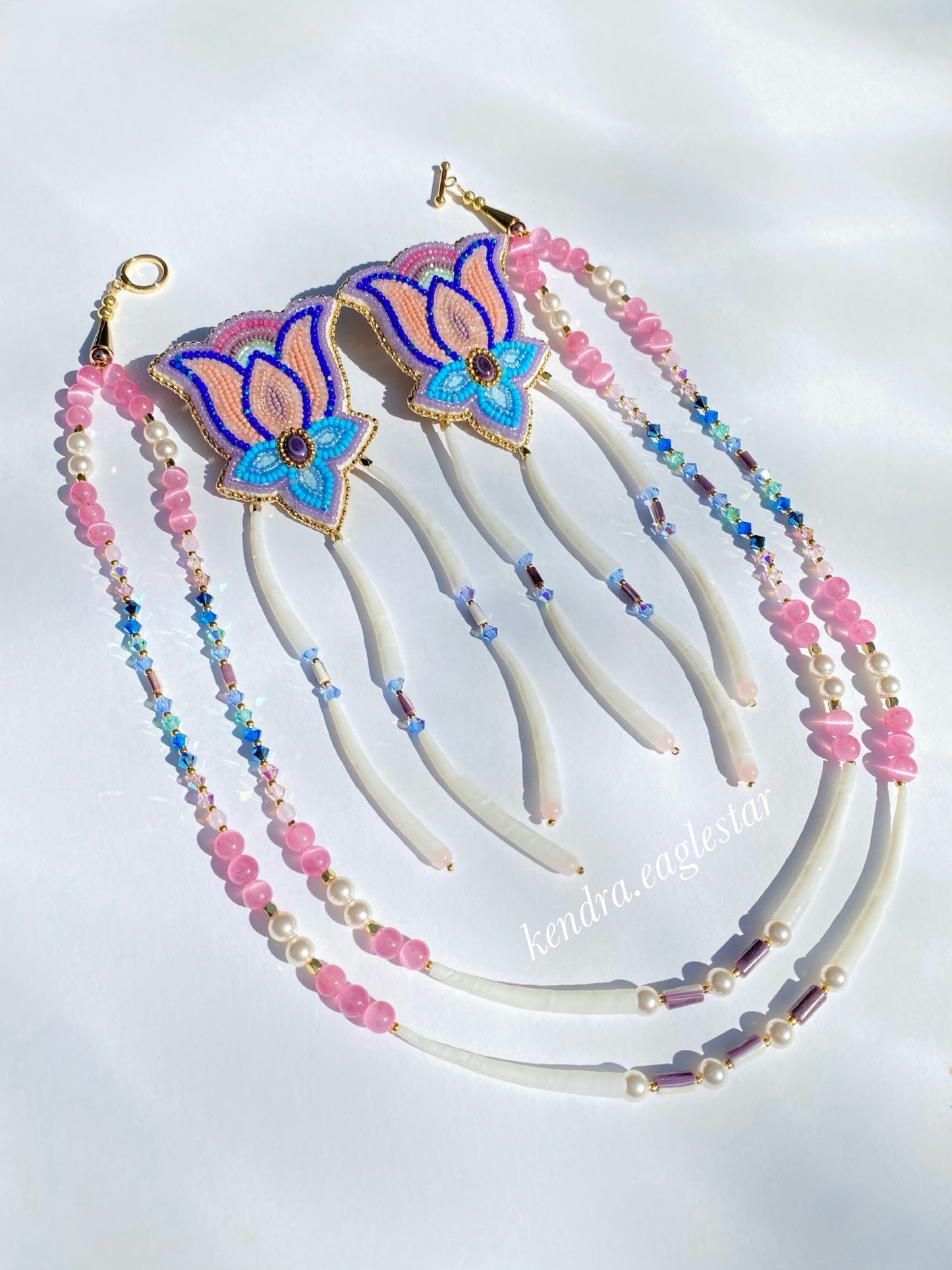 floral wampum earrings + pearl & dentalium necklace 🪷🕊️