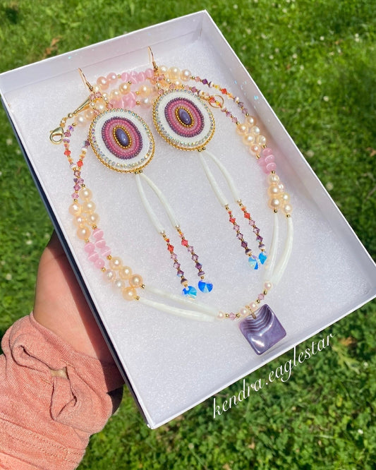 wampum earrings & matching dentalium necklace with pearls 🐚🌸