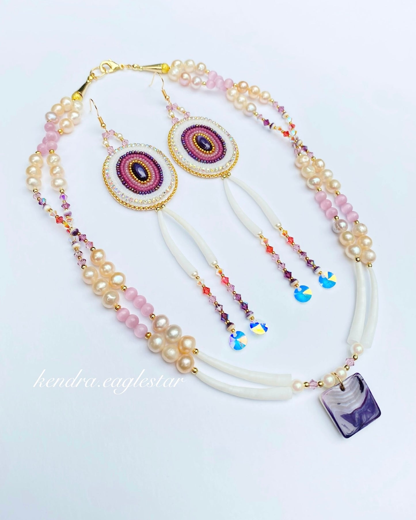 wampum earrings & matching dentalium necklace with pearls 🐚🌸