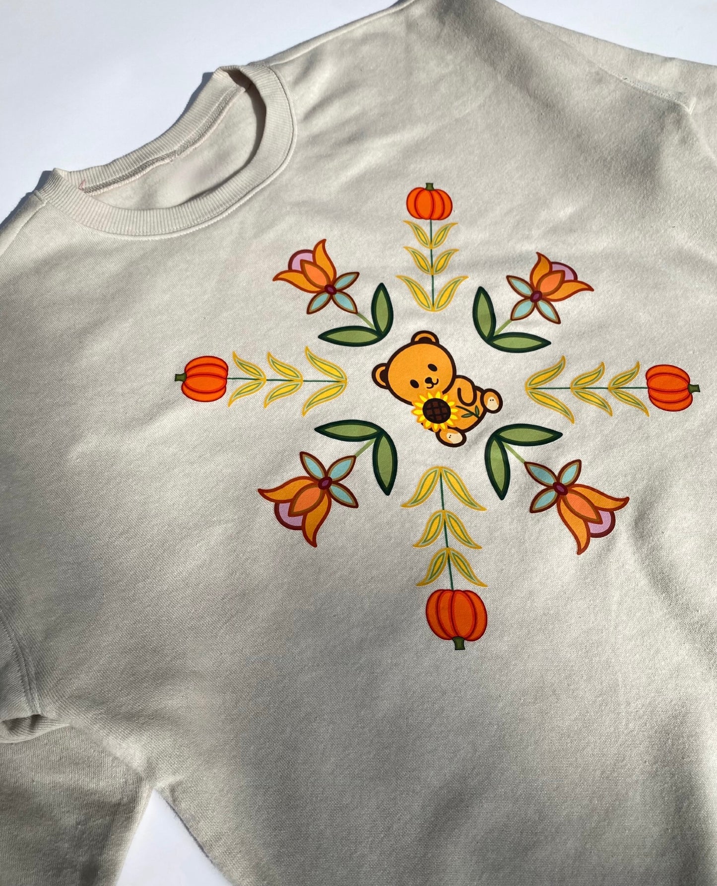 Cozy in Autumn — Oatmeal Tan crewneck 🧸🤎🎃