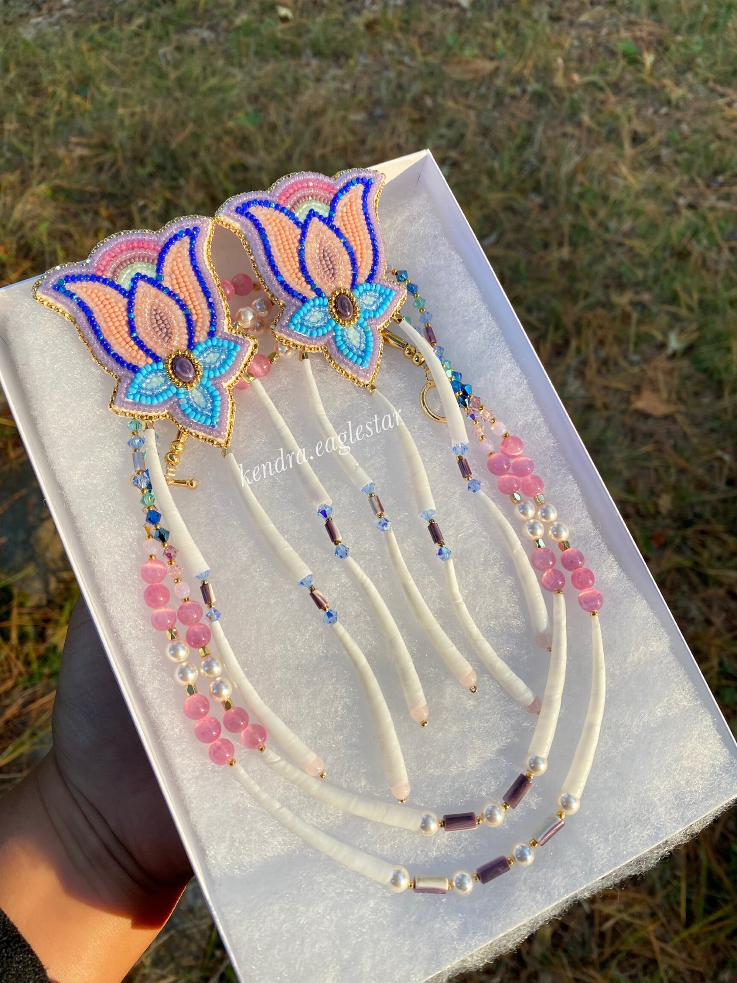 floral wampum earrings + pearl & dentalium necklace 🪷🕊️