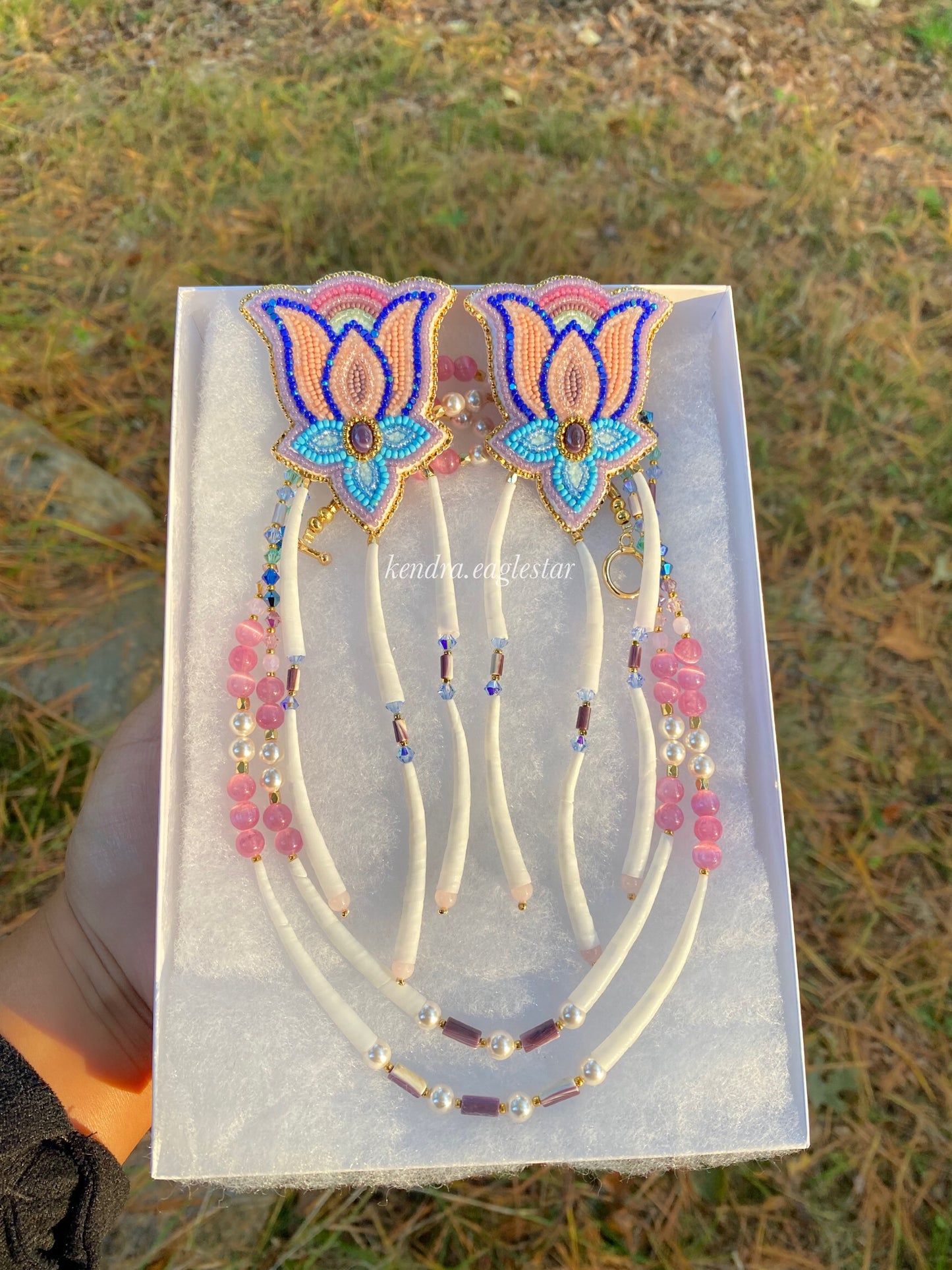 floral wampum earrings + pearl & dentalium necklace 🪷🕊️