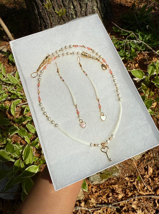 spring dentalium earrings & matching pearl necklace 🌸💐